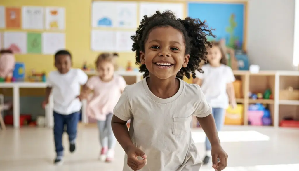 Child in classroom setting prior to lockdown drill.